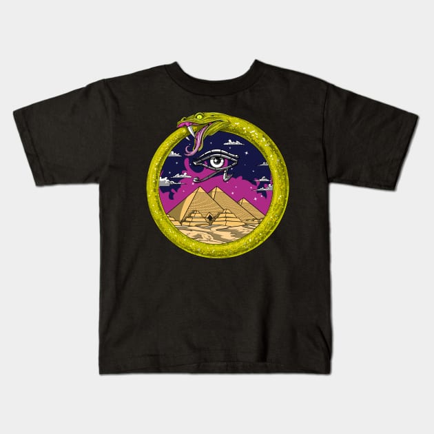 Egyptian Pyramids Ouroboros Kids T-Shirt by underheaven